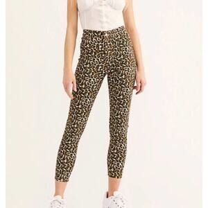 Free People Leopard Print High Rise Skinny Cropped Jeans Size 25 NEW Brown Cream